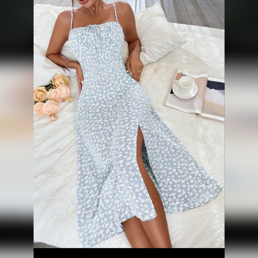 Floral Blue Spaghetti Strap Dress